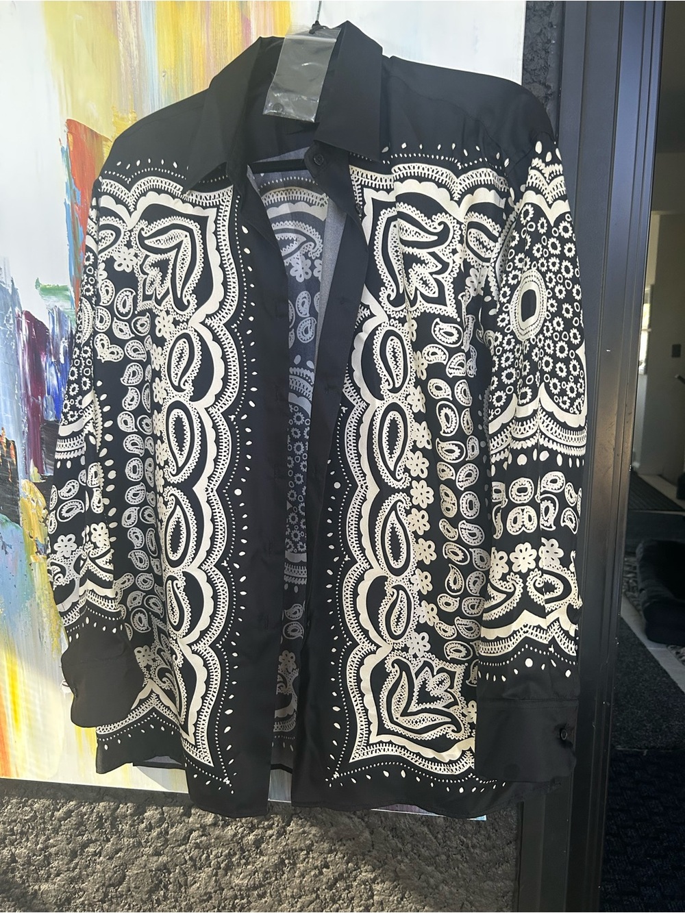 Nili Lotan Black and White Bandana-Print Shirt